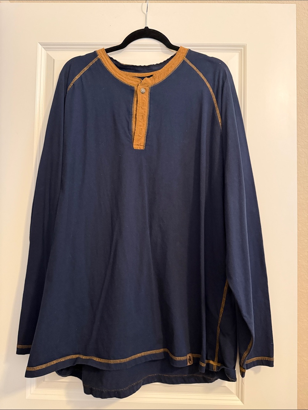 Legendary Whitetails Navy Long Sleeve Henley with Tan Accents